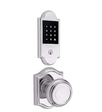 Baldwin Boulder Touchscreen Electronic Deadbolt with Z-Wave Technology and Crystal Passage Knob Set with Arch Rose