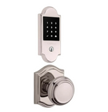 Baldwin Boulder Touchscreen Electronic Deadbolt with Z-Wave Technology and Crystal Passage Knob Set with Arch Rose