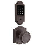 Baldwin Boulder Touchscreen Electronic Deadbolt with Z-Wave Technology and Crystal Passage Knob Set with Arch Rose