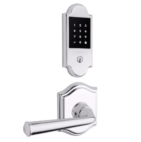 Baldwin Boulder Touchscreen Electronic Deadbolt with Z-Wave Technology and Federal Passage Lever Set with Arch Rose