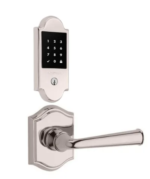 Baldwin Boulder Touchscreen Electronic Deadbolt with Z-Wave Technology and Federal Passage Lever Set with Arch Rose