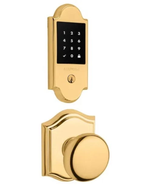 Baldwin Boulder Touchscreen Electronic Deadbolt with Z-Wave Technology and Round Passage Knob Set with Arch Rose