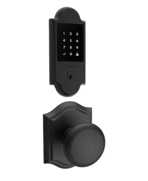 Baldwin Boulder Touchscreen Electronic Deadbolt with Z-Wave Technology and Round Passage Knob Set with Arch Rose