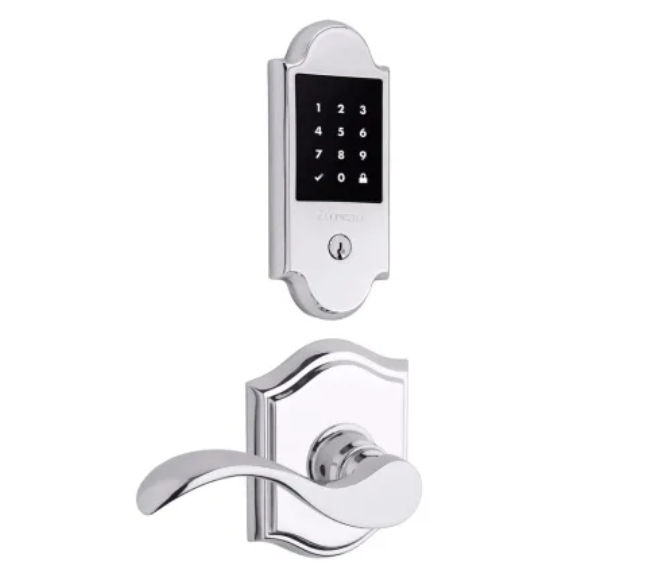 Baldwin Boulder Touchscreen Electronic Deadbolt with Z-Wave Technology and Curve Passage Lever Set with Arch Rose