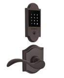 Baldwin Boulder Touchscreen Electronic Deadbolt with Z-Wave Technology and Curve Passage Lever Set with Arch Rose