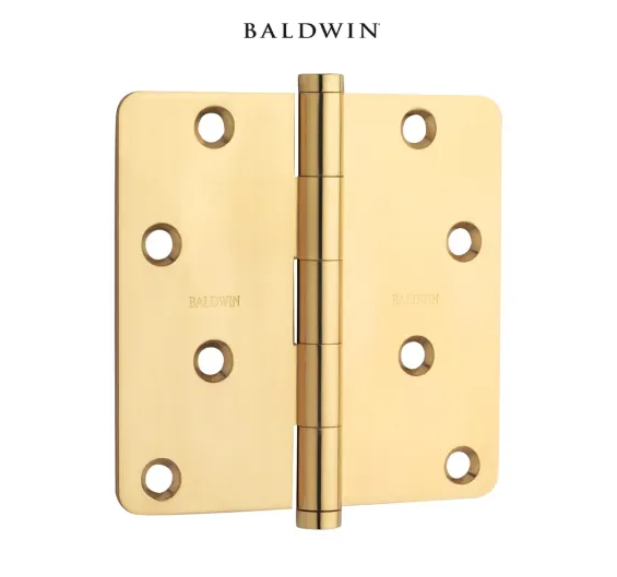Baldwin 4" x 4" Solid Brass Plain Bearing 1/4" Radius Corner Mortise Door Hinge - Single Hinge