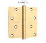 Baldwin 4" x 4" Solid Brass Plain Bearing 1/4" Radius Corner Mortise Door Hinge - Single Hinge