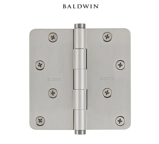 Baldwin 4" x 4" Solid Brass Plain Bearing 1/4" Radius Corner Mortise Door Hinge - Single Hinge