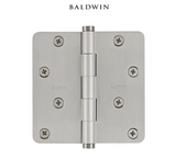 Baldwin 4" x 4" Solid Brass Plain Bearing 1/4" Radius Corner Mortise Door Hinge - Single Hinge