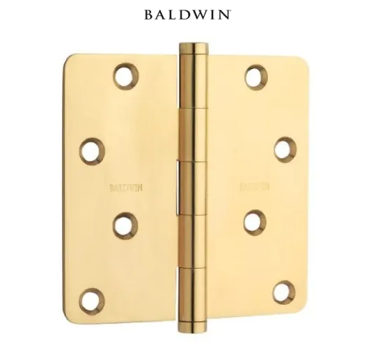 Baldwin 4" x 4" Solid Brass Plain Bearing 1/4" Radius Corner Mortise Door Hinge - Single Hinge