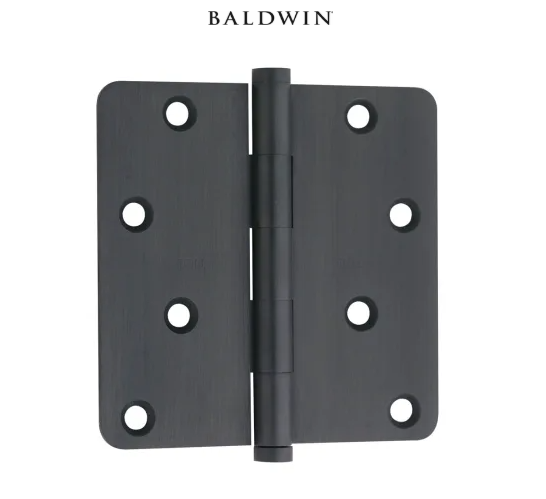 Baldwin 4" x 4" Solid Brass Plain Bearing 1/4" Radius Corner Mortise Door Hinge - Single Hinge