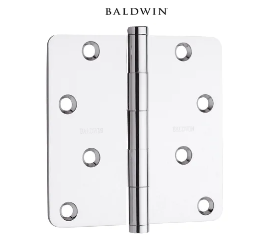 Baldwin 4" x 4" Solid Brass Plain Bearing 1/4" Radius Corner Mortise Door Hinge - Single Hinge