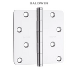 Baldwin 4" x 4" Solid Brass Plain Bearing 1/4" Radius Corner Mortise Door Hinge - Single Hinge