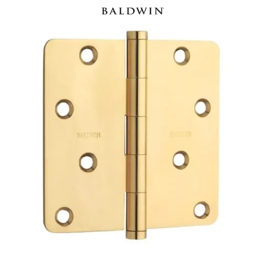 Baldwin 4" x 4" Solid Brass Plain Bearing 1/4" Radius Corner Mortise Door Hinge - Single Hinge
