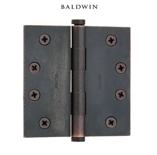 Baldwin 4" Wide Plain Bearing Square Corner Mortise Door Hinge from the Estate Collection - Single Hinge