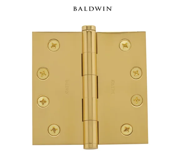 Baldwin 4" Wide Plain Bearing Square Corner Mortise Door Hinge from the Estate Collection - Single Hinge