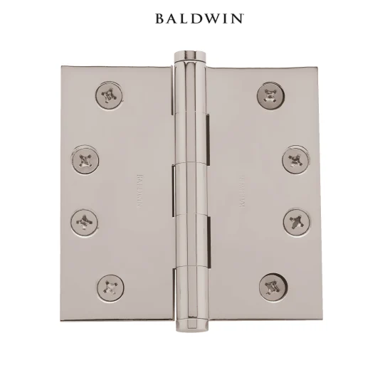 Baldwin 4" Wide Plain Bearing Square Corner Mortise Door Hinge from the Estate Collection - Single Hinge