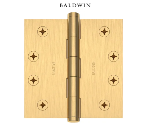 Baldwin 4" Wide Plain Bearing Square Corner Mortise Door Hinge from the Estate Collection - Single Hinge