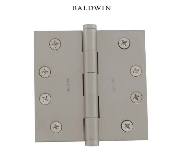 Baldwin 4" Wide Plain Bearing Square Corner Mortise Door Hinge from the Estate Collection - Single Hinge