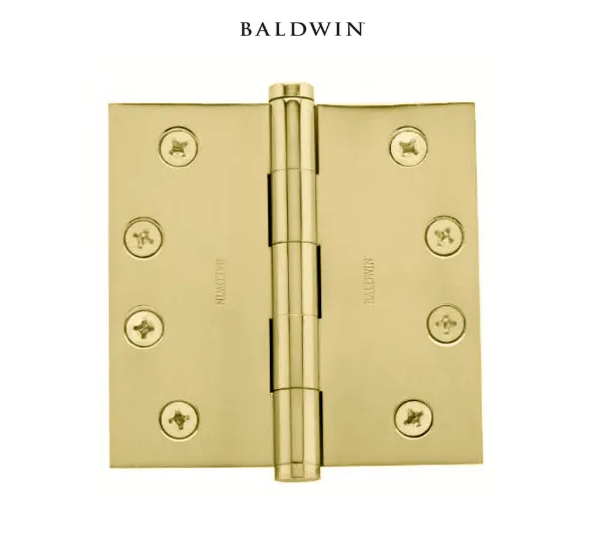 Baldwin 4" Wide Plain Bearing Square Corner Mortise Door Hinge from the Estate Collection - Single Hinge
