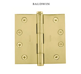 Baldwin 4" Wide Plain Bearing Square Corner Mortise Door Hinge from the Estate Collection - Single Hinge