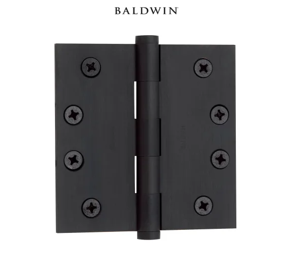 Baldwin 4" Wide Plain Bearing Square Corner Mortise Door Hinge from the Estate Collection - Single Hinge