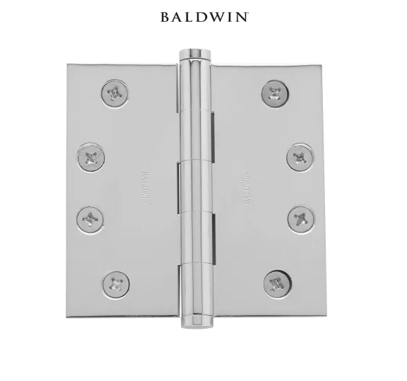 Baldwin 4" Wide Plain Bearing Square Corner Mortise Door Hinge from the Estate Collection - Single Hinge