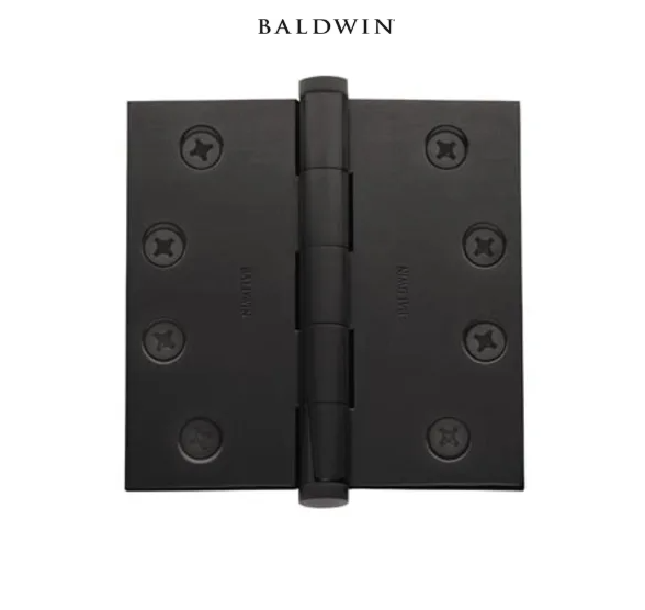 Baldwin 4" Wide Plain Bearing Square Corner Mortise Door Hinge from the Estate Collection - Single Hinge