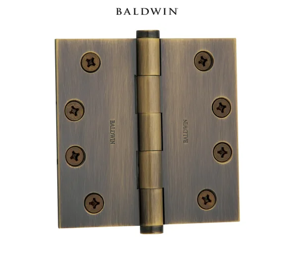 Baldwin 4" Wide Plain Bearing Square Corner Mortise Door Hinge from the Estate Collection - Single Hinge