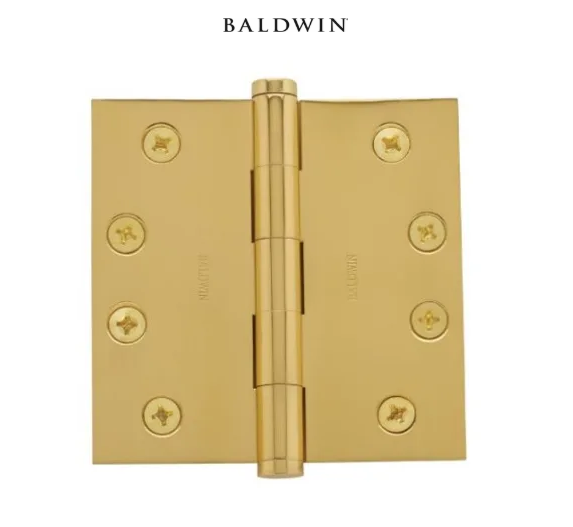 Baldwin 4" Wide Plain Bearing Square Corner Mortise Door Hinge from the Estate Collection - Single Hinge