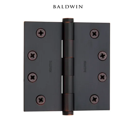 Baldwin 4" Wide Plain Bearing Square Corner Mortise Door Hinge from the Estate Collection - Single Hinge