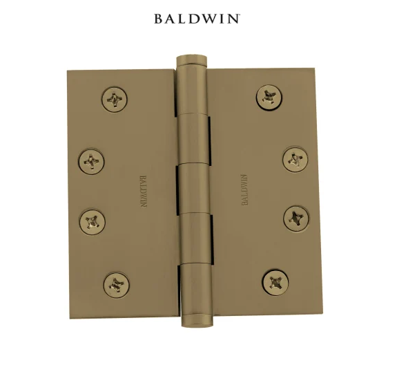 Baldwin 4" Wide Plain Bearing Square Corner Mortise Door Hinge from the Estate Collection - Single Hinge