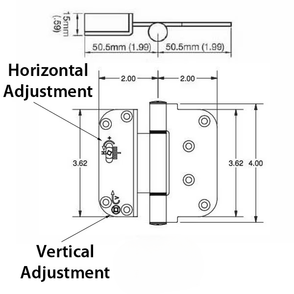 3-5/8 X 4 Adjustable Hinge, All In One (V-H) Nrp Door, Steel Base - 370003