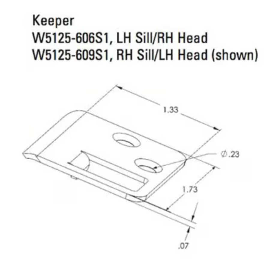 Shootbolt strike plate / keepers Extended Curved lip, single door shoot bolts LH Sill / RH Head