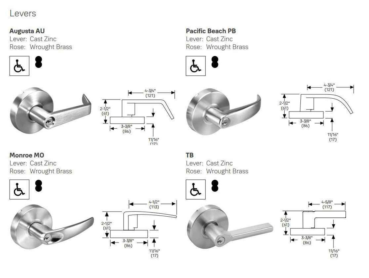 Accentra 4628LN Grade 2 Communicating Passage Non-Keyed Cylindrical Lever Lock