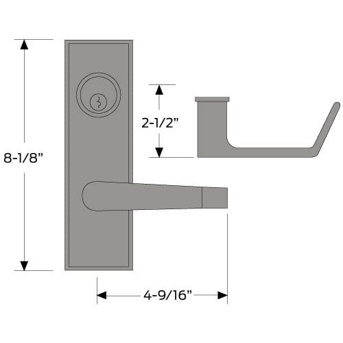 Falcon MA381 DN Apartment Exit Mortise Lock, Dane Lever, Napa Escutcheon
