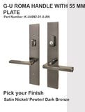 G-U ROMA HANDLE WITH 55 MM PLATE, ACTIVE, KEYED WITH THUMBTURN, HANDLE BELOW CYLINDER, SOLID BRASS - CHOOSE COLOR