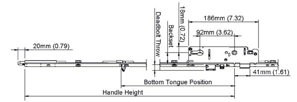 16mm Manual Tongue-Shootbolt 45/92 Gear, Tongue @ 24.40", 39.62" Handle Height