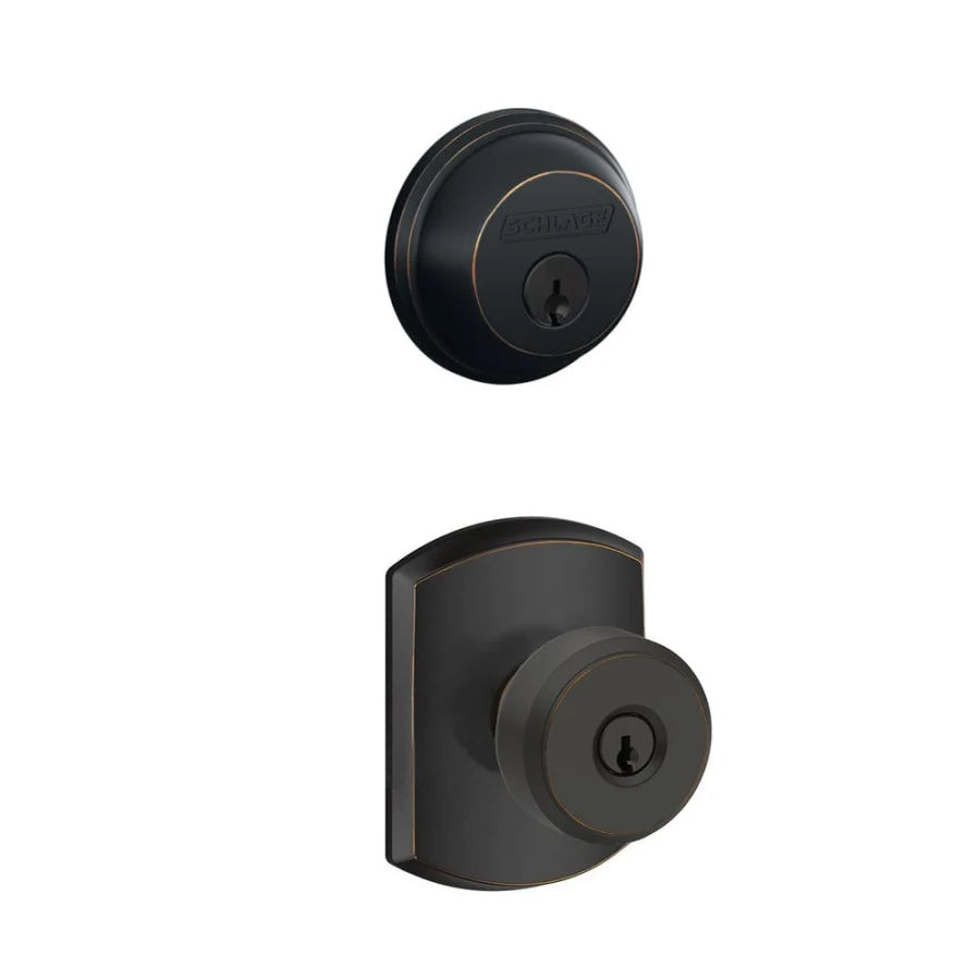 Schlage Bowery Single Cylinder Keyed Entry Door Knob Set and Deadbolt Combo with Greenwich Rose