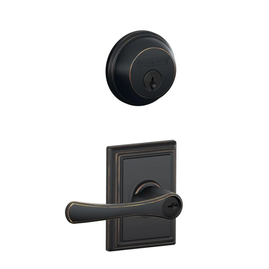 Schlage Avila Single Cylinder Keyed Entry Door Lever Set and Deadbolt Combo with Addison Rose