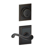 Schlage Flair Single Cylinder Keyed Entry Door Lever Set and Addison Deadbolt Combo with Addison Rose
