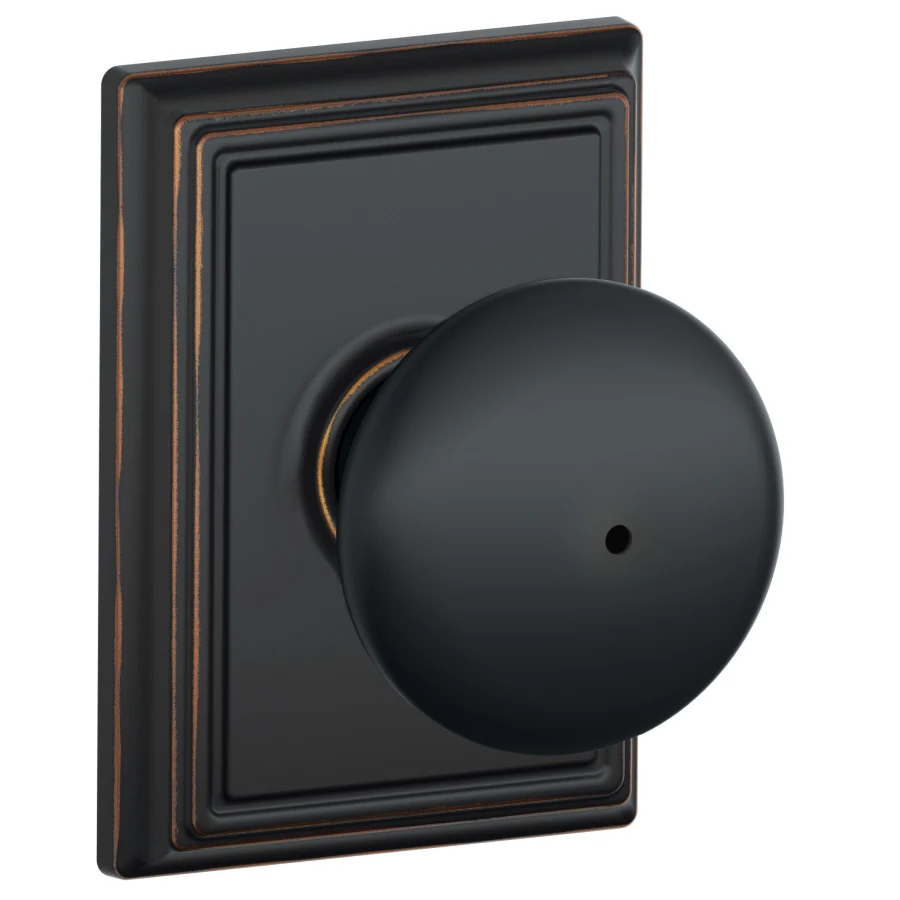 Schlage Residential F40 - Privacy Lock - Plymouth Knob, 16080 Latch and 10027 Strike - Addison Trim