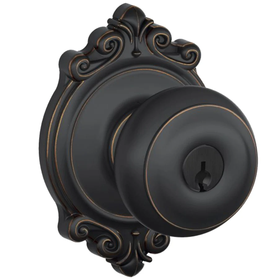 Schlage Residential F51A - Entry Lock - Georgian Knob, C Keyway with 16211 Latch and 10063 Strike - Brookshire Rose