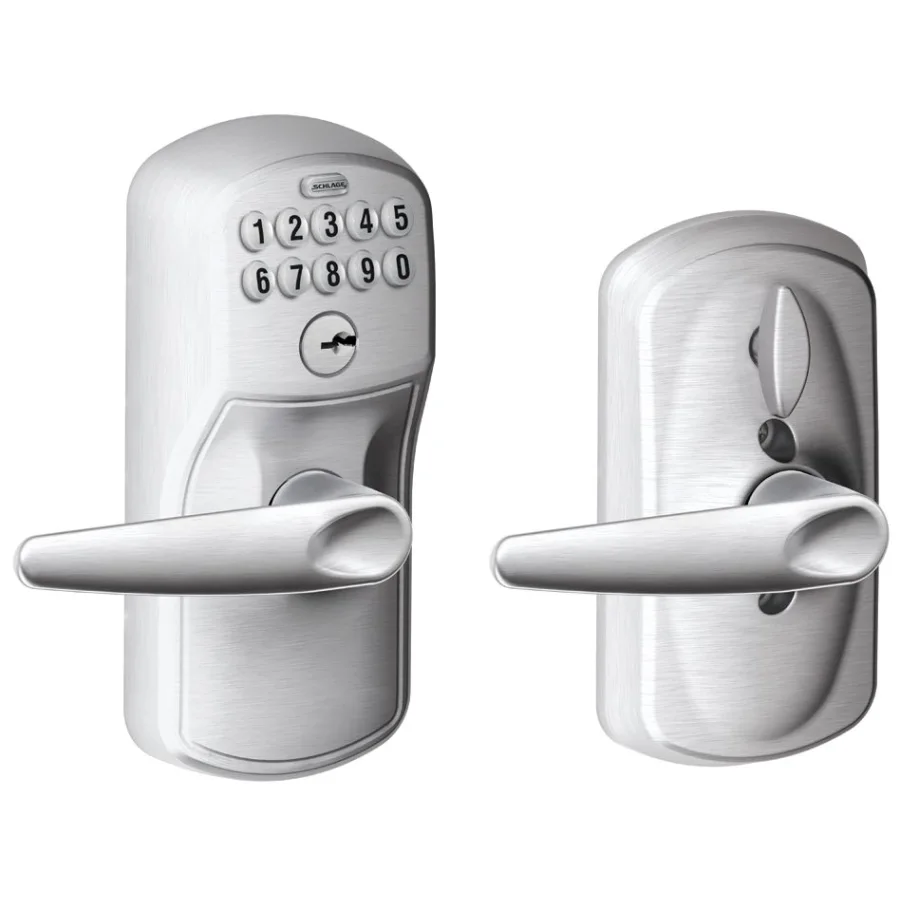 Schlage Residential FE595 - Plymouth Keypad Entry with Flex-Lock Door Lever Set with Jazz Interior Lever