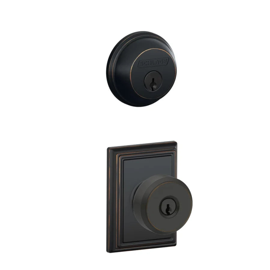 Schlage Bowery Single Cylinder Keyed Entry Door Knob Set and Deadbolt Combo with Addison Rose