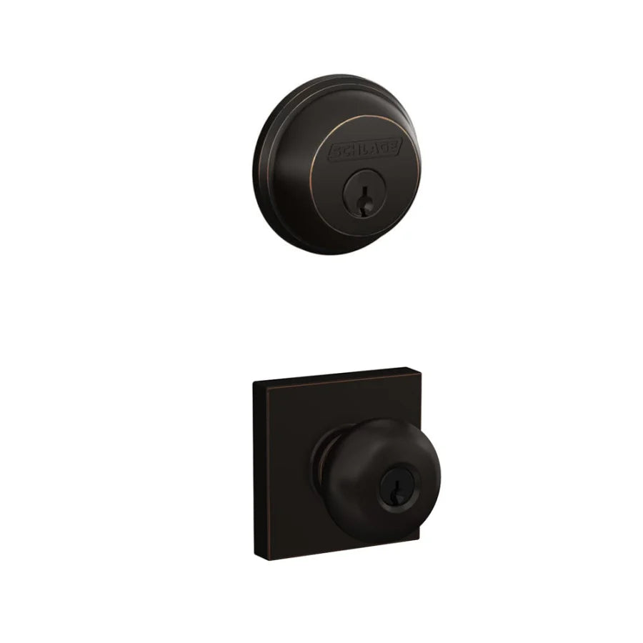 Schlage Plymouth Single Cylinder Keyed Entry Door Knob Set and Deadbolt Combo with Collins Rose