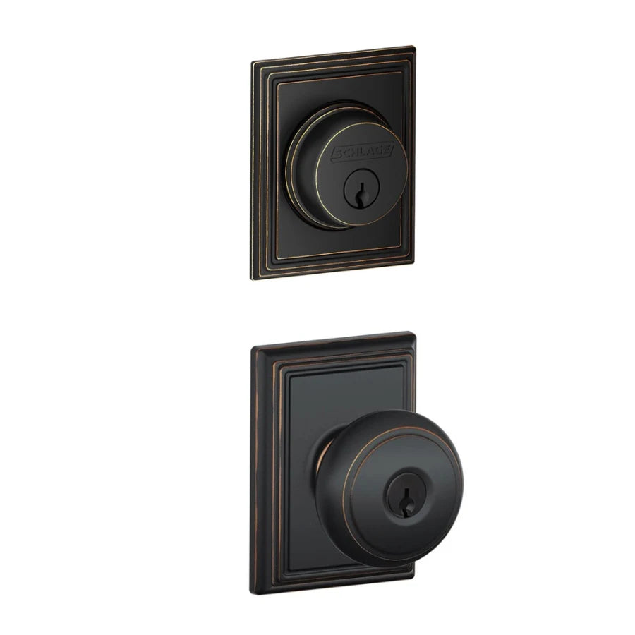Schlage Andover Single Cylinder Keyed Entry Door Knob Set and Addison Deadbolt Combo with Addison Rose