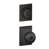 Schlage Andover Single Cylinder Keyed Entry Door Knob Set and Addison Deadbolt Combo with Addison Rose