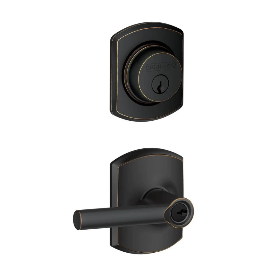 Schlage Broadway Single Cylinder Keyed Entry Door Lever Set and Greenwich Deadbolt Combo with Greenwich Rose
