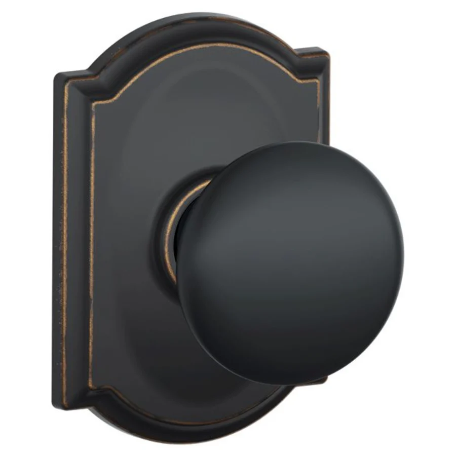 Schlage Residential F10 - Plymouth Knob Passage Lock with 16080 Latch and 10027 Strike - Camelot Trim